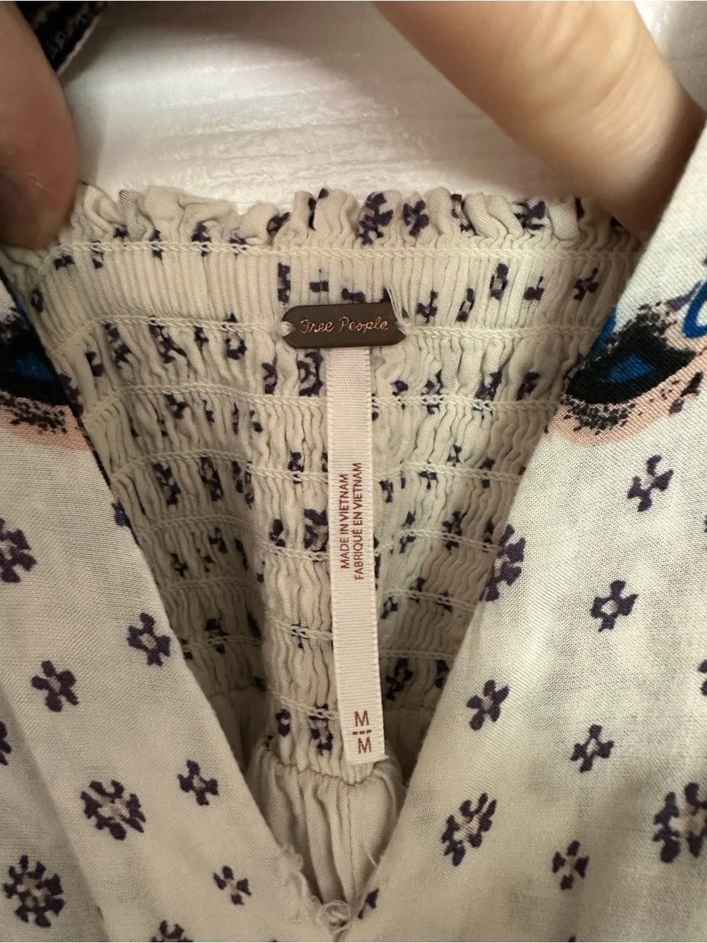 NWOT size Medium Free People Cream Midi Dress with Blue & Black Printed - Picture 4 of 7